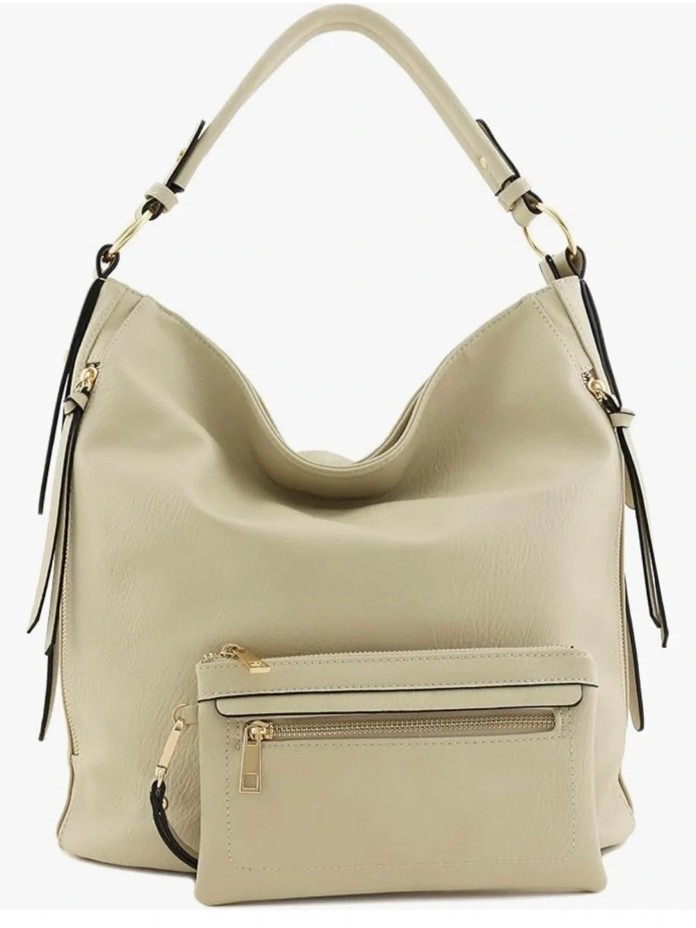 Cream Shoulder Hobo Bag with Gold Hardware - Women's Shoulder Bag